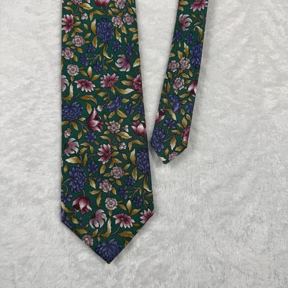 Vintage Tango by Max‎ Raab Mens Floral Necktie Green Purple Pink Cotton